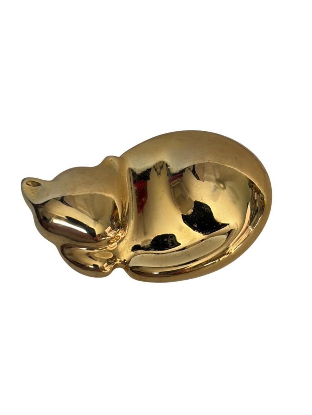 Vintage Sleeping Cat Brooch Gold Tone Glossy Pin Kitty Signed Liz Claiborne